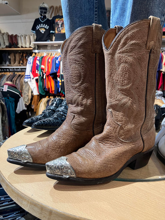 USA Leather Western Boots w/ Silver Toe - Size: 6-7W