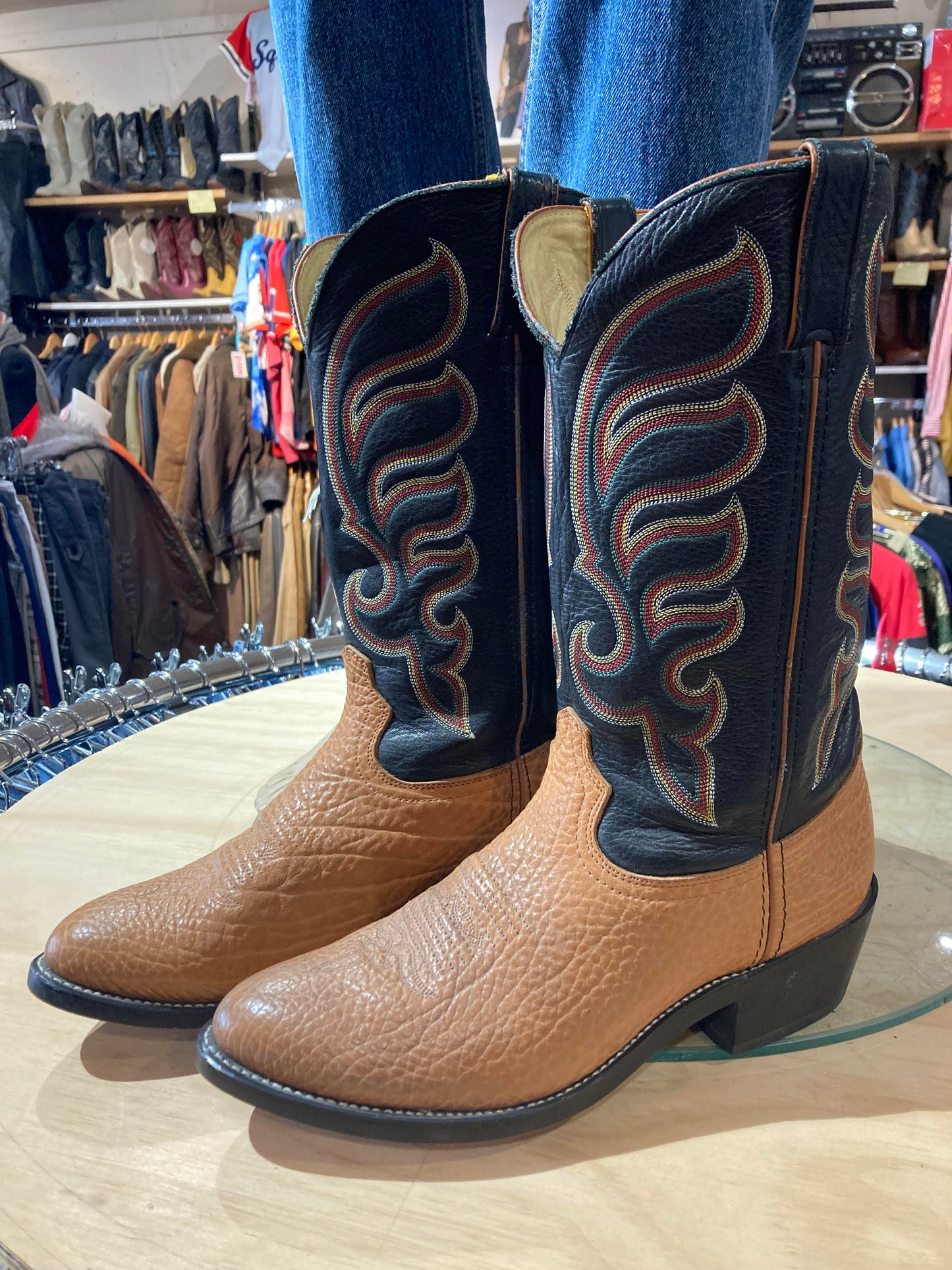 Two Tone Leather Cowboy Boots Size: 9